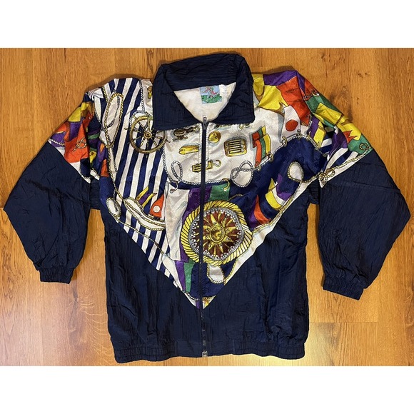 Vintage Windbreaker Tracksuit Coat Jogging Pentathlon 2pc Nautical Women's M - Picture 2 of 9